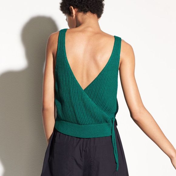 Vince Crossover V-Back Green Ribbed Tank Large NWT - Picture 4 of 14